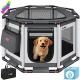 LOVPET® Welpenlaufstall drinnen draußen Welpenauslauf Hunde-Käfig Oxford-Gewebe Tier-Laufstall Kleintier Katzen Freigehege Rahmen PVC-Rohr mit Tasche, 3X Kauknochen & 10 Pad, M 72x72x43cm, Anthrazit