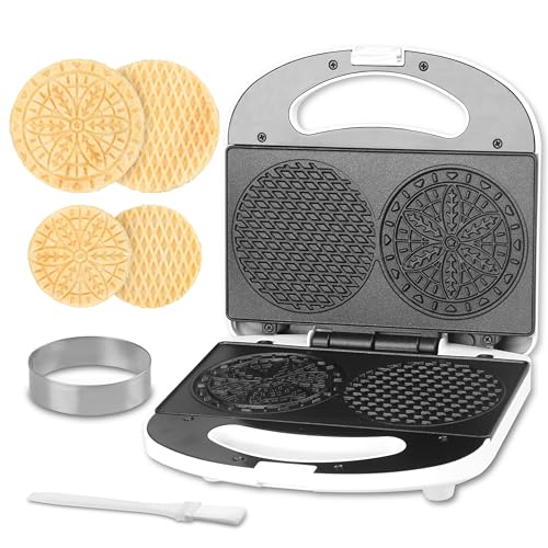 SugarWhisk Mini-Pizzelle-Maschine mit einem 7,6 cm großen Schneider, Mini-Stroopwafel-Eisen, Backen von 5 x 10,2 cm Pizzellen oder 7,6 cm Stroopwafels, hervorragend für Urlaub, Party,