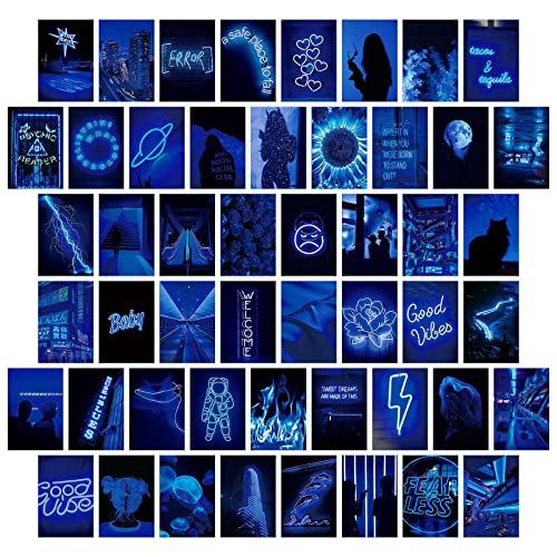 WDAOcheng 50-teiliges Wand-Collage-Set, Wandcollage, lila, ästhetisches Bild, Foto-Kollektion, Collage, Bilder für Schlafzimmer (blau)