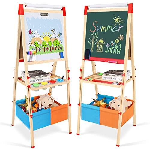 Innedu Kinder Staffelei, Groß Holz-Doppelseitige Kindertafel, Spielzeug zeichnen mit Buchstaben, Zahlen, Kreiden und Farbstift, Kunstspielzeug Geschenk für Kinder ab 3-16 Jahre