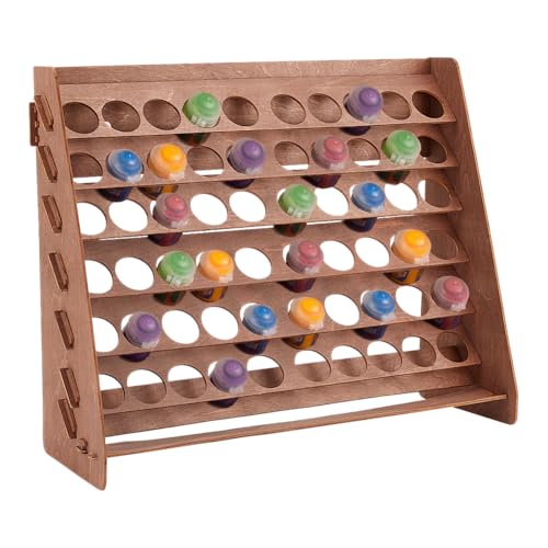 PH PandaHall Paint Rack Organizer für 60 Farbflaschen, Holz Craft Farbe Halter Stand Pigmente, Tinten, Flaschen, Aufbewahrungsständer für Miniatur-Farbset, Loch 3.3cm, Kokosnussbraun