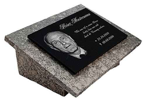 LaserArt24 Granit Grabstein, Grabplatte oder Grabschmuck mit dem Motiv Grabstein-gg11s und Ihrem Foto/Text und Daten
