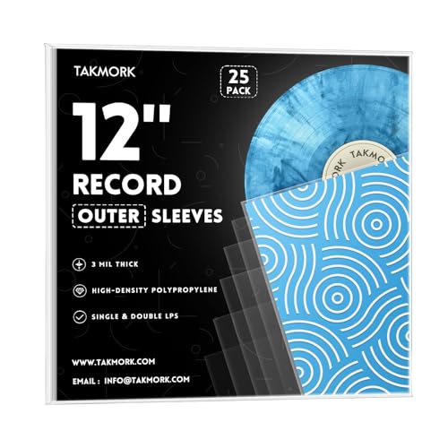 12“ Schallplattenhüllen Vinyl Außenhüllen - Vinylhüllen für Schallplatten | Kristallklare Vinyl Schallplattenhüllen außen | 3 Mil dicke LP Albumhüllen, 25 Stück