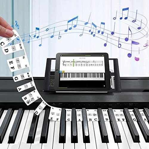 Huanmin Abnehmbare Klaviertastatur Notenetiketten, 88 Tasten Klaviertasten für Anfänger, Silikon Klaviernoten, Klaviertastatur Musikaufkleber für Kinder, Anfänger (Klassisch Schwarz)