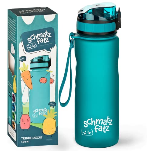 schmatzfatz Trinkflasche Kinder Auslaufsicher 0,5L, Sport Trinkflasche Schule zum Wandern & Fitnessstudio, Geschmacksneutrale Wasserflasche 500ml, Trinkflasche mit Fruchteinsatz, BPA-Frei