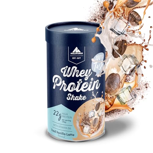Multipower Whey Protein Shake Pulver 420g, Protein Pulver mit Iced Vanilla Latte Geschmack und Vitamin B6, ideal zur Regeneration des Körpers nach dem Sport