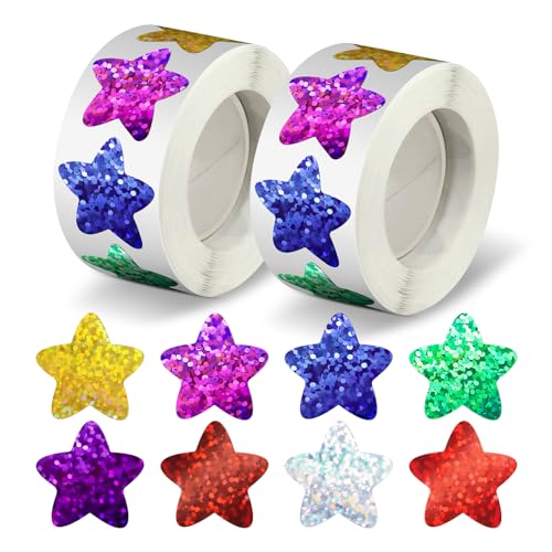 Suofuolef 1000 Stück Sterne Aufkleber, Bunt Belohnung Sternaufkleber für Kinder, Selbstklebend Glitzer Sticker für DIY Scrapbooking Dekoration