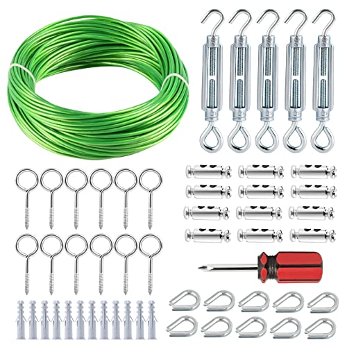 hannger Drahtseil 3mm & M5 Spannschlösser Kit, 30m Stahlseil mit Ösen Spanndraht PVC-ummantelt Seilspanngarnitur für Garten Metaller Seil | Wäscheleine | Rankhilfen für Kletterpflanzen | Gardinenseil