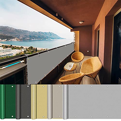 Balkon für den Außenbereich, 94 x 500 cm, wetterfest, blickdicht, Sichtschutzbarriere für Balkone und kleine Pools, hellgrau, langlebige Sonnenschutzlösung