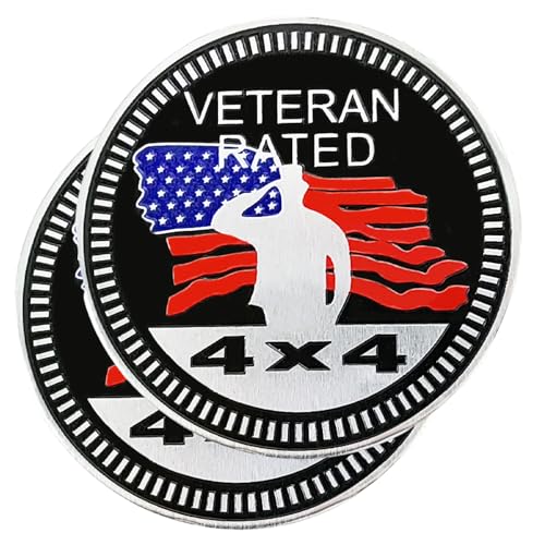 Auto-Emblem, Veteranen-Abzeichen, 4 x 4, Metall-Auto-Abzeichen, 3D-runde Metall-Auto-Abzeichen, Embleme, Auto-Abzeichen, Aufkleber, kompatibel mit Jeep-Wangler-Fahrzeugen, LKWs, SUVs, Wohnmobil, 2