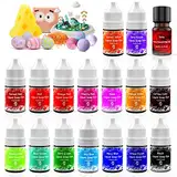 Seifenfarbe Set,16 Farben Flüssige Seifenfarben für die Seifenherstellung Lebensmittelqualität Flüssigseifen Farbe Pigment für Schleim,Badebomben,Badesalze,Epoxid Harz, Eierfärben,Ostereier