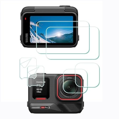 ULBTER Displayschutzfolie für Insta360 Ace Pro 2 LCD + Objektivkamera [6 Stück] Insta 360 Ace Pro 2 gehärtetes Glas, 0,3 mm, Härtegrad 9H, kratzfest, blasenfrei