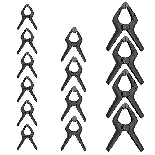 Amazon Basics 14 Stück, Nylon-Federklemmen, 6 Stück 8,57 cm, 4 Stück 11,43 cm, 4 Stück 16,51 cm, Schwarz Grau