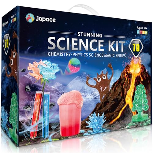 Japace 70 Experimente für Kinder, Wissenschaft Experimentierkasten Labor STEM Spielzeug 4-6-8-10-12 Jahre Geschenke für Jungen Mädchen, Chemie-Set, Kristalle Züchten, Vulkan, Gummiball