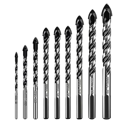9 Stück Glasbohrer Set,Professionelles Fliesenbohrer Glasbohrer Set(3/4/5/6/6/6/8/10/12mm),für Verschiedene Materialien, Fliesen, Glas, Keramik, Porzellan, Holz, Spiegeln und Mauerwerk