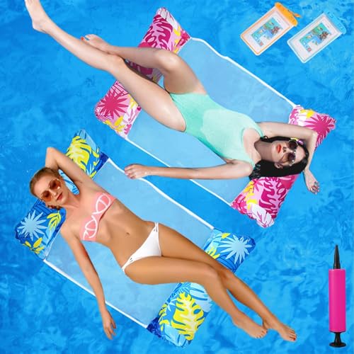 YlYADl Luftmatratze Pool, 2 Stück Luftmatratze Wasser Hängematte,2 in 1 Wasserhängematte,Aufblasbare Wasserhängematte Erwachsene und Kinder,Pool Zubehör Spaß,Wasserhängematte mit Netz