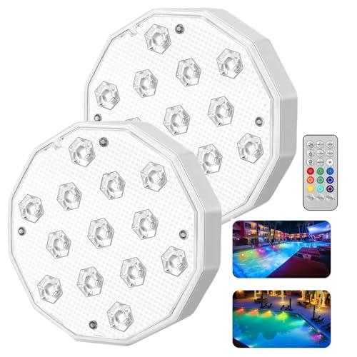 Otyzery Unterwasser Licht mit Fernbedienung, 2 Stück LED Poolbeleuchtung Wiederaufladbar, 13 Lichtperlen, 16 Farben RGB, Teichbeleuchtung Wasserdicht für Teich, Garten, Pool, Badewanne und Aquarium