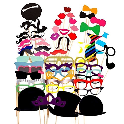 CHSYOO 58 x Foto Requisiten Verkleidung Accessoires Schnurrbart Lippen Brille Krawatte Tabakspfeife Hüte Bärte Photobooth Photo Booth Props Zubehör Set für Hochzeit Geburtstag Garten Party