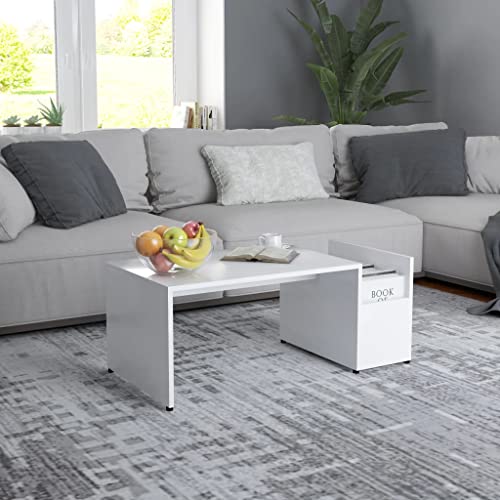 THOYTOUI Couchtisch, Wohnzimmertisch Nachttisch Pflanzenhocker Kaffeetisch Geeignet für Stube Wohnung Teestube Aufenthaltsraum Weiß 90x45x35 cm Holzwerkstoff