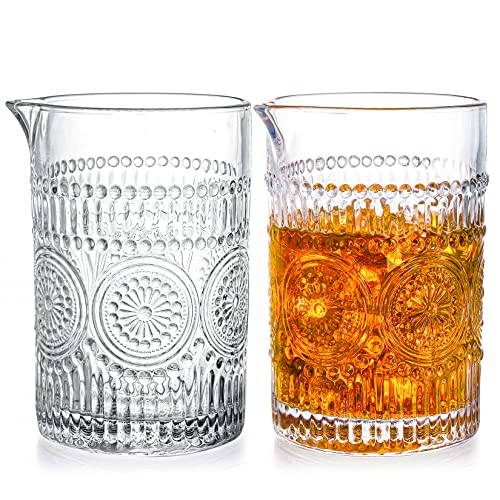 Kingrol 2 Stück 750ml Cocktail Mixing Gläser, Heavy Duty Mixing Pitcher für gerührte Cocktails, kristallklare Rührgläser, ausgefallenes geprägtes Design