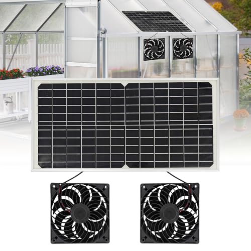 ADDLIVE Solar Ventilator, 16V 16W Solar Lüfter, Solarpanel Solarlüfter Gewächshaus, IP65 Wasserdicht Ventilator Solarbetrieben für Hühnerstall, Gewächshäuser, Haustierhäuser Kleine (Doppelventilator)