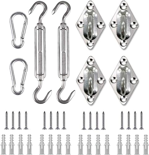 ooolll Sonnensegel Befestigung Set, 304 Edelstahl, UV-Schutz, Silber, Wasserabweisend, Pfostenmontage, Wandmontage, Baummontage, Einfache Installation für Hängesessel, Hängematten, Awnings