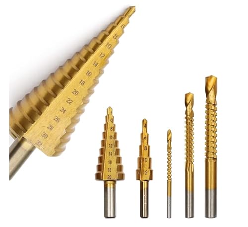 BORISCA 6 Stück Hss Stufenbohrer, Stufenbohrer Set Titanbeschichtet Kegelbohrer Schälbohrer Metall Stufenbohrer für Die Oberflächenbearbeitung Von Verschiedenen Materialien