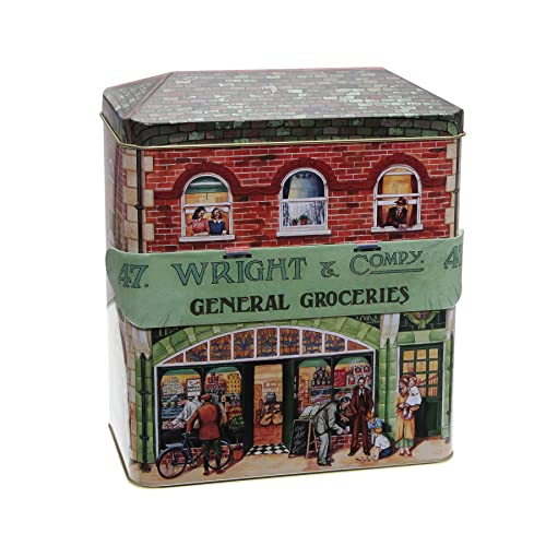 POWERHAUS24 nostalgische Retro XL-Blechdose Wright & Company Laden, Geschenk, Aufbewahrung, Spielzeug, Deko, ohne scharfe Kanten, lebensmittelecht, ca. 18 cm x 19,5 cm, 2 Rezepte inklusive