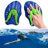 AMFUN Schwimmpaddel, Hand Paddles, Swimming Paddles mit Verstellbaren Riemen, Pool-Übungsgeräte, Krafttrainingshilfe, Krafttrainingshilfe Zubehör Für Schwimmen Frauen Männer Kinder Erwachsene(Blau)
