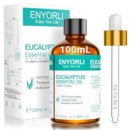 ENYORLI Eukalyptusöl 100mL 100% Reines Ätherisches Öl für Aromatherapie, Hautpflege & Luftreinigung Natürlicher Mückenschutz, Massageöl, DIY & Yoga