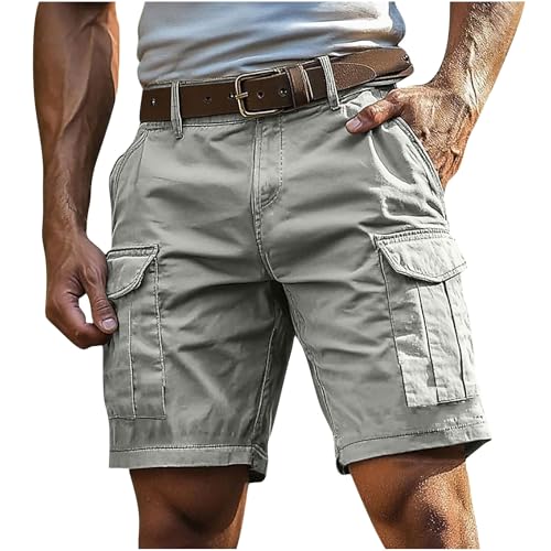 Cargoshorts Herren Kurze Hosen mit Reißverschluss und Knopf Mehrere Taschen Männer Einfarbig Sommer Shorts Klassische geschnittene Sportshorts Outdoorhose