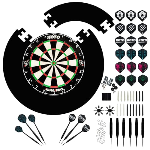 KOTO - King Pro Edition Schwarz Incl. Surround & Accessory Kit Steeltip 90 Stücks, 2 Sets Dartpfeile 23 G, 6x3 Flights, 6x3 Shafts