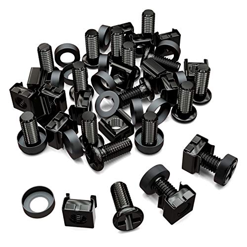 deleyCON 20x M6 Käfigmuttern Schrauben Set für Netzwerkschränke - 20er Set Patchpanel Racks Servergehäuse 19 Zoll 10 Zoll Montagesatz Stahl - Schwarz