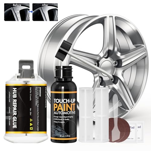 WEILAOK Alufelgen Reparatur Set, Alufelgen Lack, Felgen Reparaturset, Reifenreparaturse, Radreparaturkleber felgen lack zur Reparatur von Kratzern, Dellen und Anderen Leichtmetallfelgen, Silbergrau