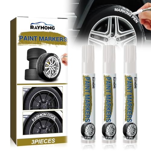 3 Stück wasserfeste Markierstifte,Auto Reifenmarkierungsstift,wasserdichte Markierstifte,Weißer Reifenmarker DIY Reifenstift Reifen Lackstifte,für Autoreifen,Reifenprofil,Gummi,universal,Weiß