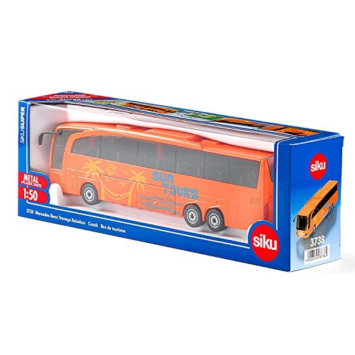 siku 3738, Mercedes-Benz Travego Reisebus, 1:50, Metall/Kunststoff, Orange, Öffenbare Türen und Klappe