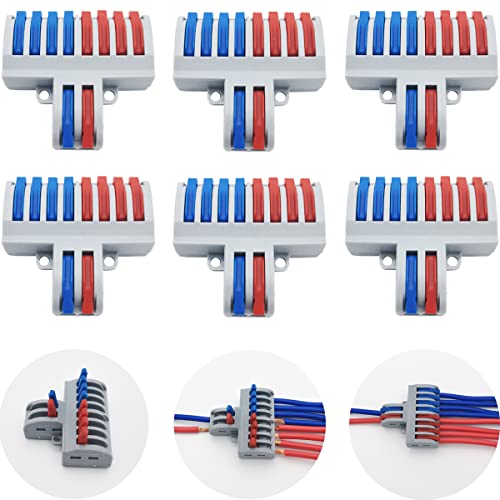 Verbindungsklemme, CESFONJER SPL-82 6 pcs Steckklemmen, Kompakt Kabelverbinder, für Flexible und Starre Leiter, mit Hebel (2 in 8 raus)