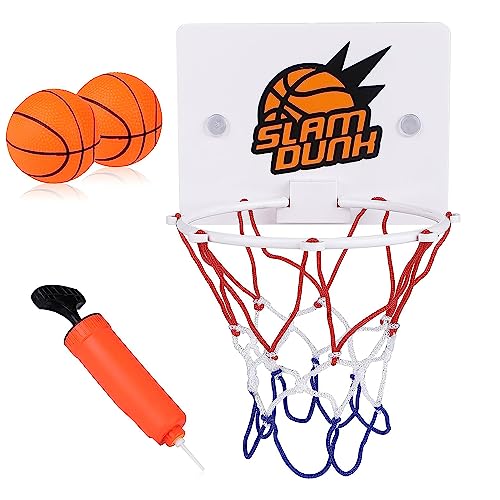 JDCMEI Mini Basketball Korb Set, Indoor Basketballkorb Basketball Hoop 16.2X12cm Kinder Basketballkorb Zimmer mit 2 Stück Bälle und Pumpe Büro Basketballkorb Saugnapf für Indoor Office Home