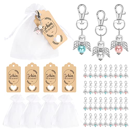 MIIEPLS 36 Stück Schutzengel Anhänger, Gastgeschenke mit Organza Beutel Kraftpapier für Hochzeit Taufe Weihnachten Geburtstag Konfirmation