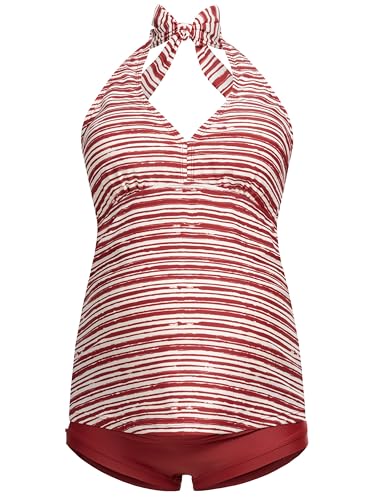 Herzmutter Umstandstankini-Schwangerschaftstankini - Neckholder-Badeanzug für Schwangere - Zweiteiler-Bademode - 7100 (XL, Rot)