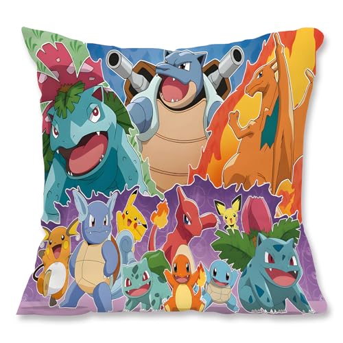YFCHOTI Kissenbezug Kinder Zierkissenbezüge, Cartoon-Anime-Elf Kissenhülle, Superweicher Kopfkissenbezug mit Doppelseitigem Muster und Verdecktem Reißverschluss für Bett Sofa Stuhl Auto, 45x45cm
