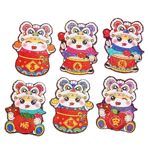 6 rote Briefumschläge für chinesisches Neujahr, 2025 Jahr, Schlange, rote Tasche, Glück, Geld, niedliche rote Taschen-Karikatur-Umschläge, für Sp