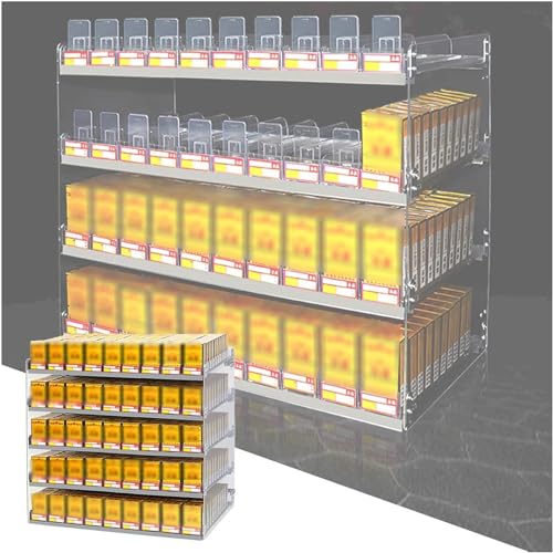 Kommerzieller Zigaretten-Displayhalter, platzsparende 2–7-stöckige Verkaufsvitrine, Tabak-Displayständer mit automatischem Zigarettenschieber für Tabak- und Alkoholmonopol (Farbe: transparen