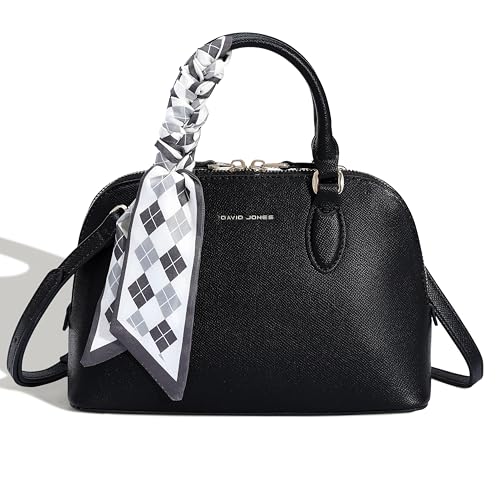 David Jones - Kleine Handtasche für Damen, Form Bugatti – Einkaufstasche mit Schulterriemen aus PU-Leder – Tote Shopper elegant, modisch, Stadt, schick, trendig, Schwarz , one size