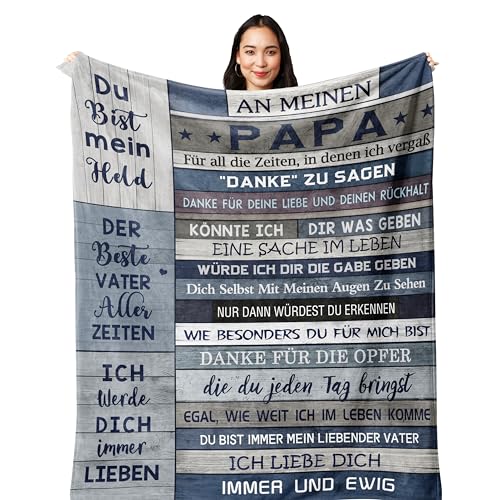 Geschenke für Papa von Tochter - Decke 150x130cm für Geburtstag, Weihnachten, Vatertag - Bester Papa Geschenk