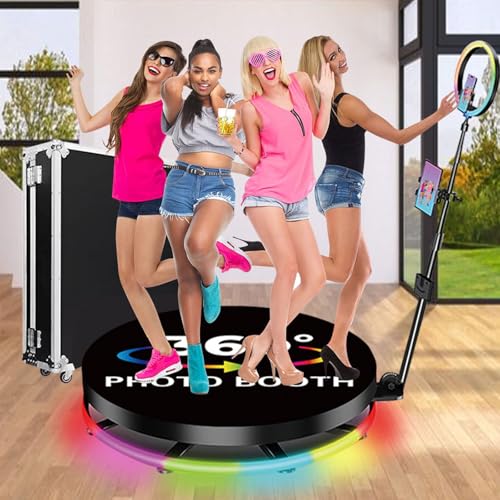 360-Grad-Fotokabine – Mit Ringlicht + Flightcase + Fernbedienung, 1–7 Personen Stehen Darauf – 360-Grad-Kamerakabine Mit Automatischer Drehung – Partys, Video/Zeitlupe,115cm