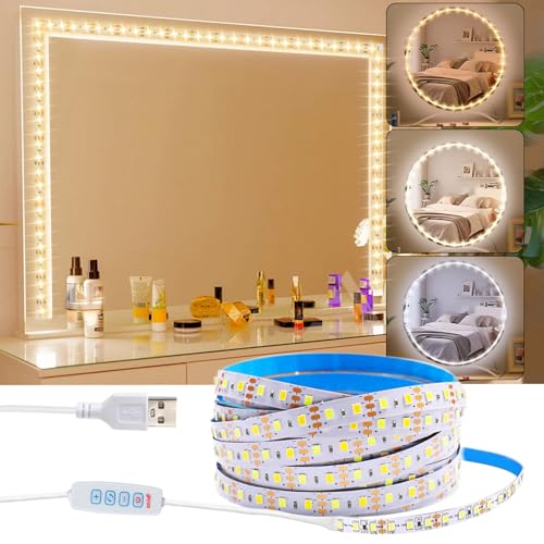LED Spiegelleuchte,Schminktisch Leuchte 400cm,Make Up Licht,3 Farben 9 Dimmerstufen with Berühren Dimmer,Flexibel Unterbodenleuchte für Drinnen Küche,Schlafzimmer,Zuhause DIY Dekoration Beleuchtung