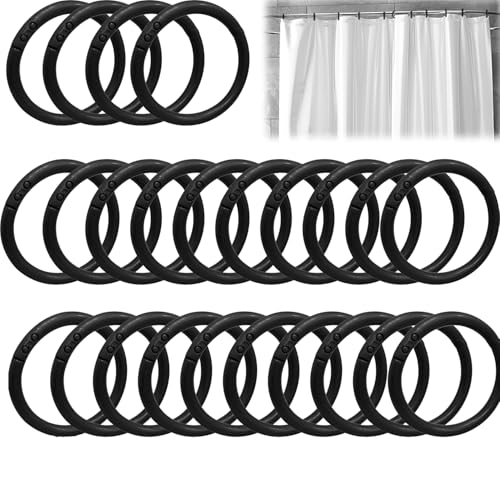 Bkemkri 24 Stück gardinenringe zum öffnen, 40mm Gardinenringe Vorhangringe in O-Form, Gardinen Ringe, Rundringe Vorhang Clips Duschvorhang Metallklammern für Vorhänge und Gardinenstangen (Schwarz)