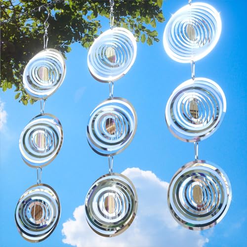 Reflektierende Taubenabwehr runden，3D Windspiel aus Edelstahl zur Vogelabwehr,Deko für Balkon, Garten & Teich, Effektive Tauben- und Schwalbenabwehr, Wetterfest & langlebig，Dekoratives Windspiel gegen