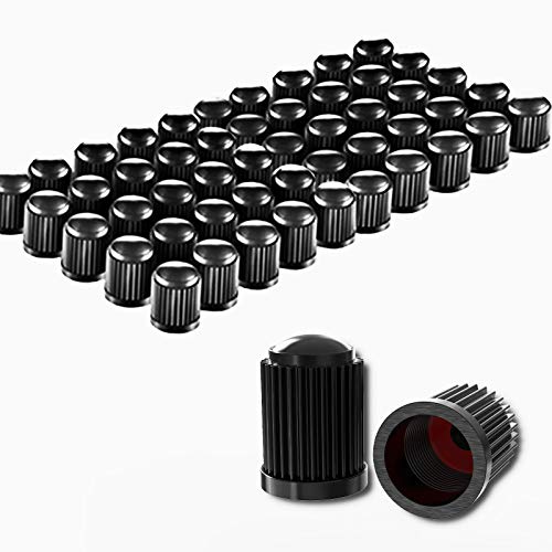 CKAuto 50er-Packung Reifenventilkappen auf Kunststoff mit Gummidichtung, universelle Ventildeckel für PKW, Geländewagen, Fahrräder, LKW, Motorräder, luftdicht, staubdicht, schwarz